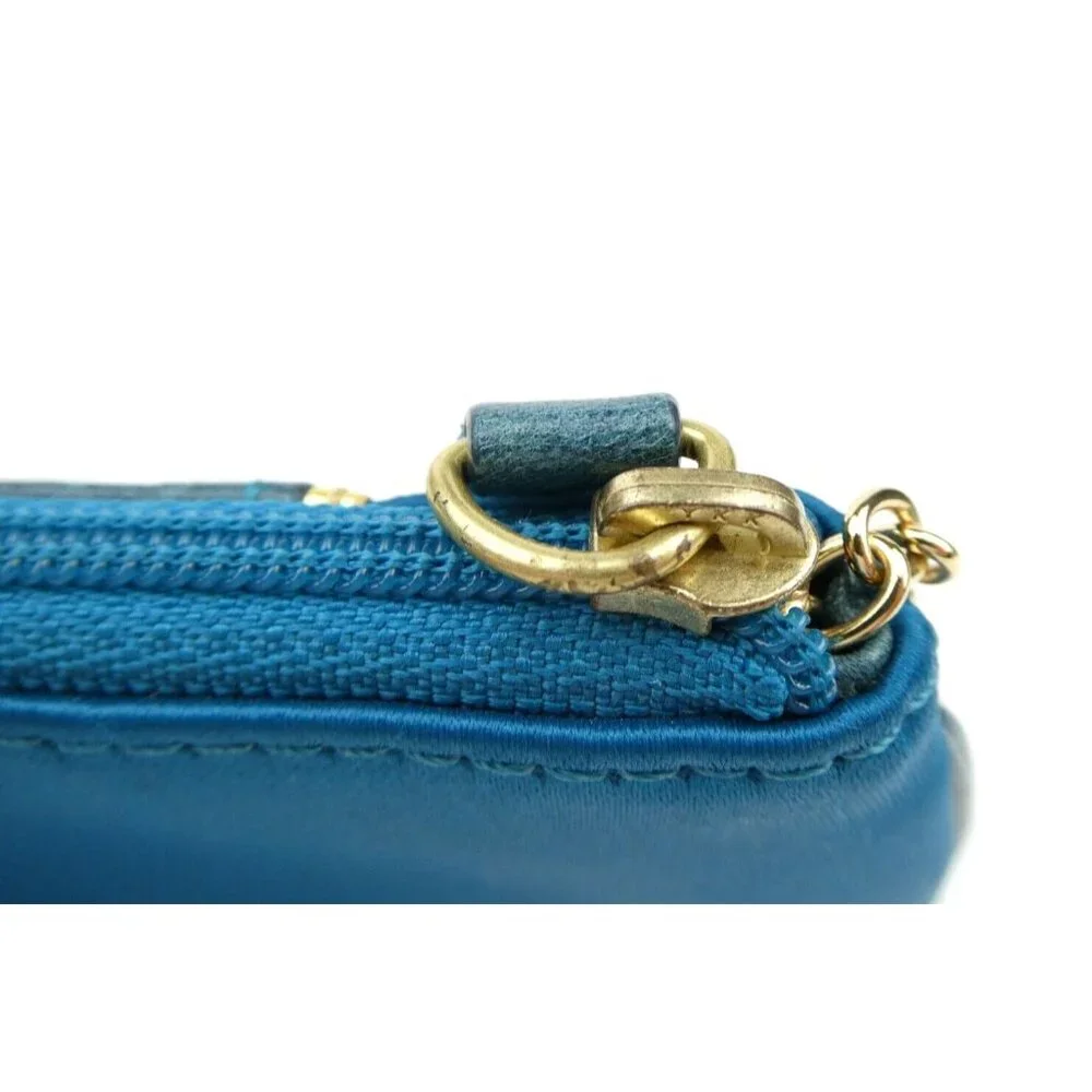 Coach Amanda Teal Satin Mini‎ Skinny Zip Coin Purse 42030